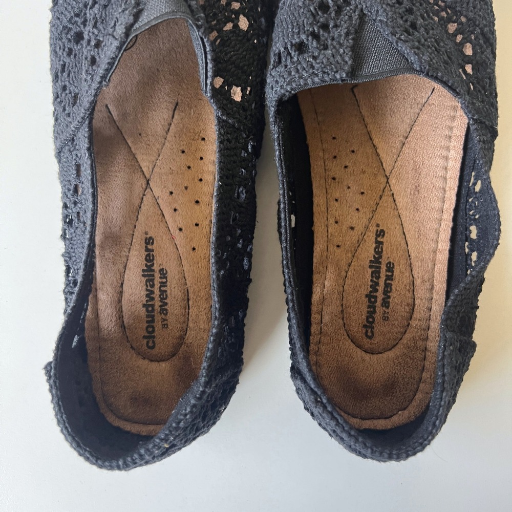 Cloudwalkers Black Crochet Knit Slip On Flats Comfort Shoes 7W - Picture 6 of 9